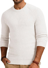 Mens Crewneck Sweater Waffle Textured Knitted Solid Pullover Casual Daily Wear Soft 2025 Fashion Pullovers